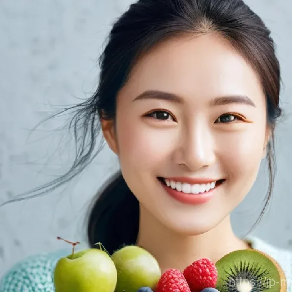 항염증 식단을 통한 면역력 증진 - **Prompt:** A radiant Japanese woman in her late 20s to early 30s, with a bright, genuine smile, loo...