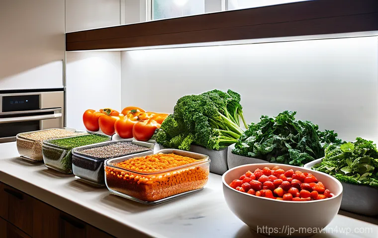 채식 중심의 항염증 식단 준비하기 - Prompt 1: A Vibrant Anti-Inflammatory Meal and Organized Kitchen**